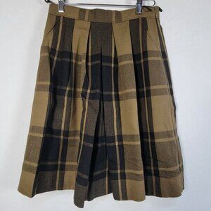 Vintage Ara Modell Plaid Pleated Knee Length Skirt Size 38 Brown West Germany
